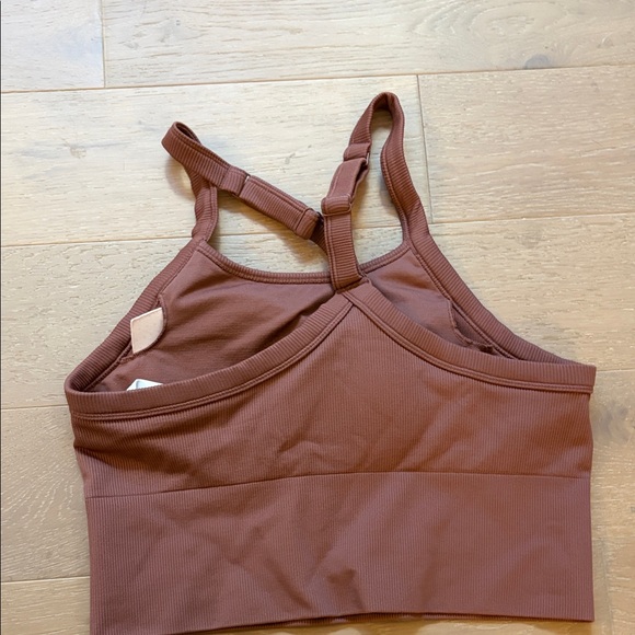 Alo Ribbed Sports Bra in Rust - Picture 2 of 3
